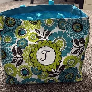 Floral Blue and Green Tote Bag